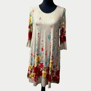 Nwot Honeyme Floral Dress 3/4 Sleeve Sheath Style With Pockets Size S